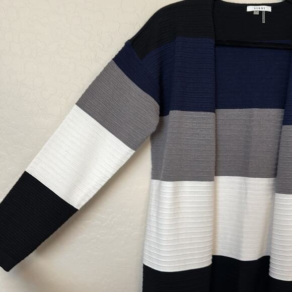 Sioni Open Front Color Block Cardigan Blue Gray White Black Size M - Picture 7 of 11
